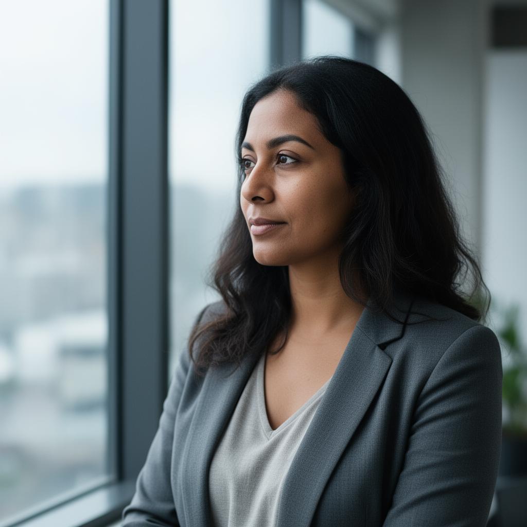 Founder in contemplative thought by a window