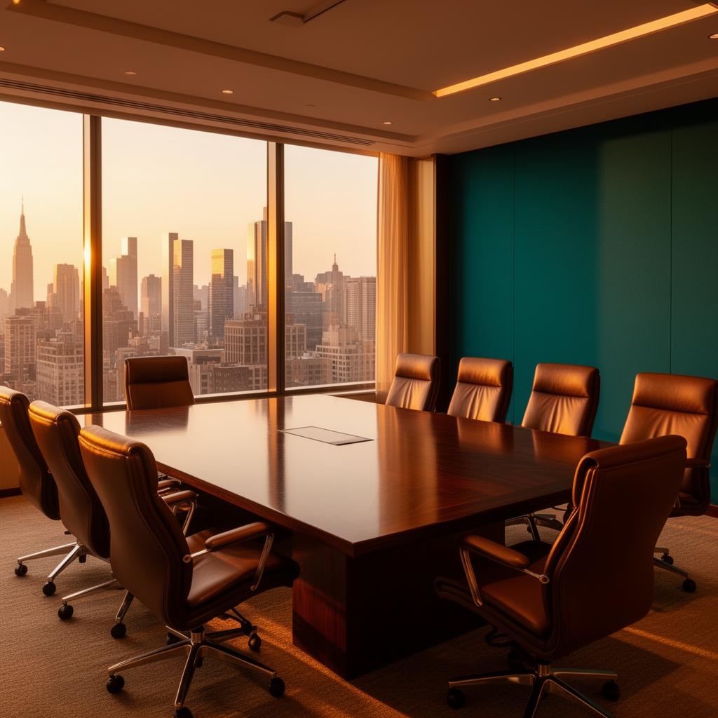Executive boardroom with warm golden-hour light and city skyline representing the strategic moment before a deal.